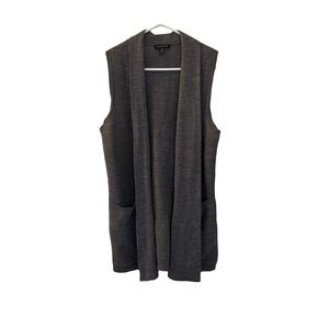 Eileen Fisher Merino Wool Open Cardigan,‎ Long, Gray, Size XS